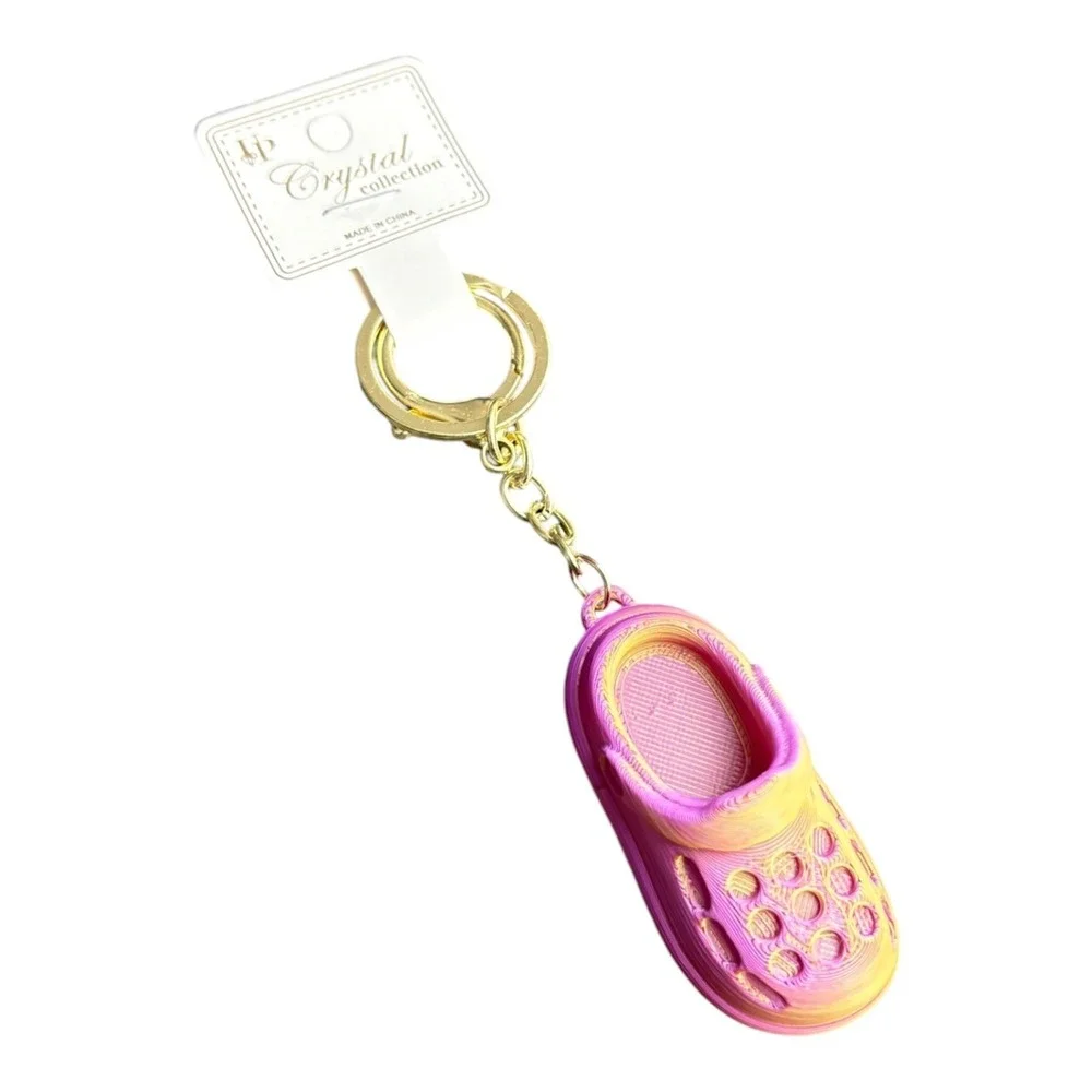Crystal collection Women's Pink Yellow Gradient Mini Shoe Key Chain Gold Tone 5